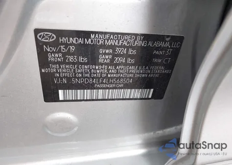 2020 Hyundai Elantra Sel z USA, uszkodzony, nr VIN 5NPD84LF4LH568504
